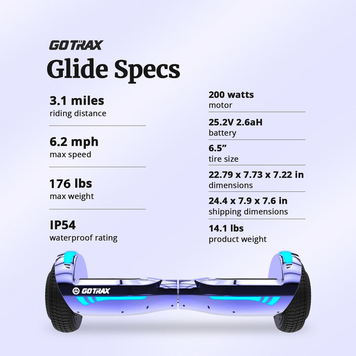 Gotrax Glide Bluetooth LED Hoverboard 6.5" 6.2Mph丨3.1Miles Range