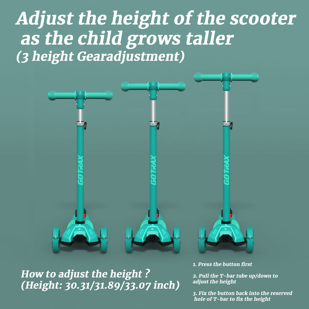 Gotrax KS1 Kick Scooter & 3 Adjustable Heights PU Flash Wheels