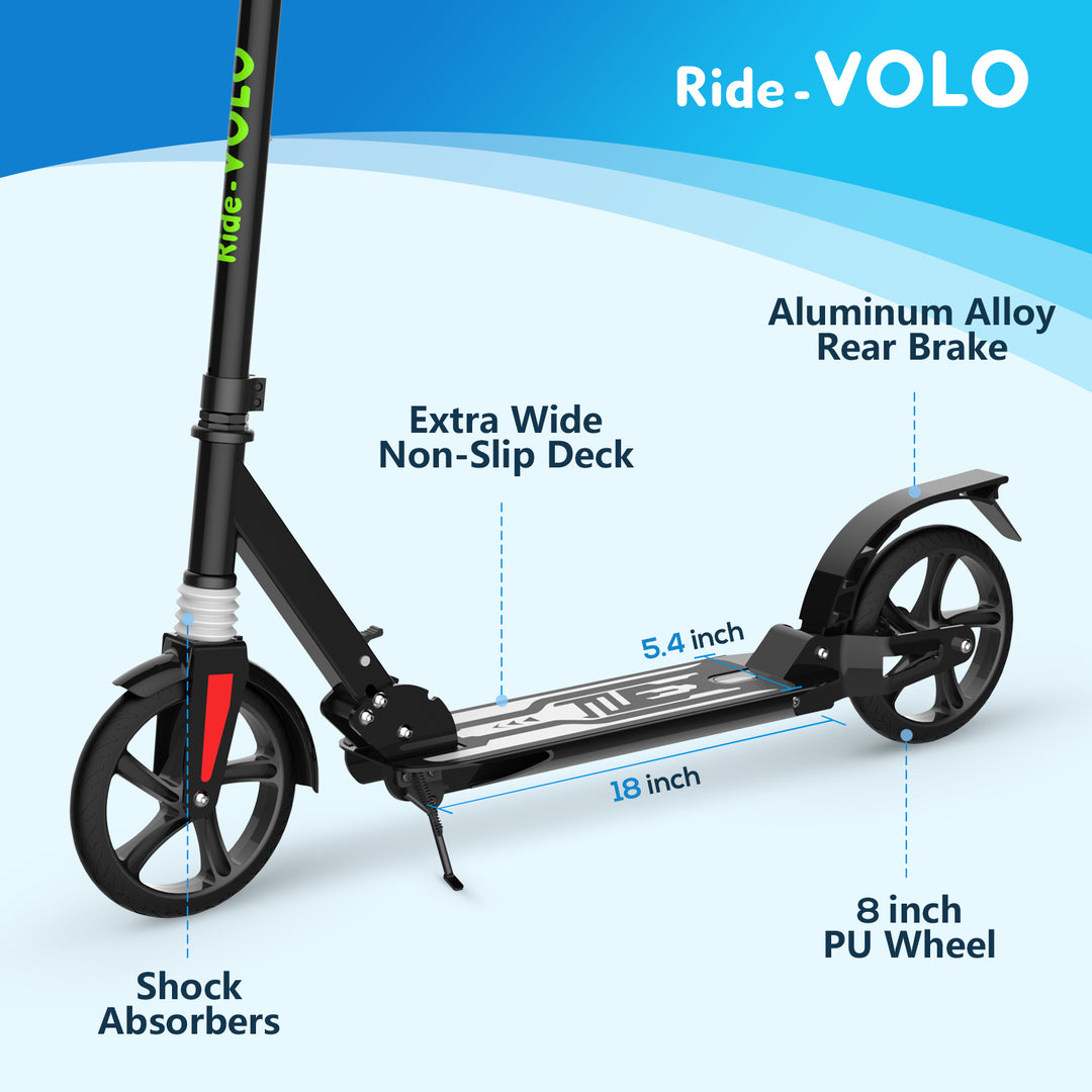 RideVolo K08-1 Foldable Kick Scooter With Adjustable Height 8'' PU Wheel