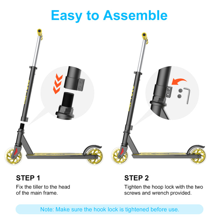 RideVolo K05 5'' Solid PU Flash Wheel Kick Scooter 3 Adjustable Heights