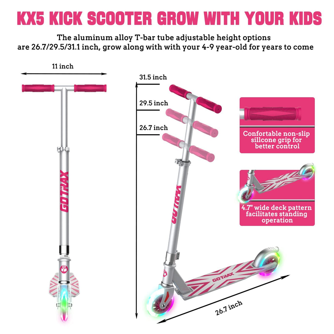 Gotrax KX5 Kick Scooter & 5'' Solid PU Flash Light 3 Adjustable Height