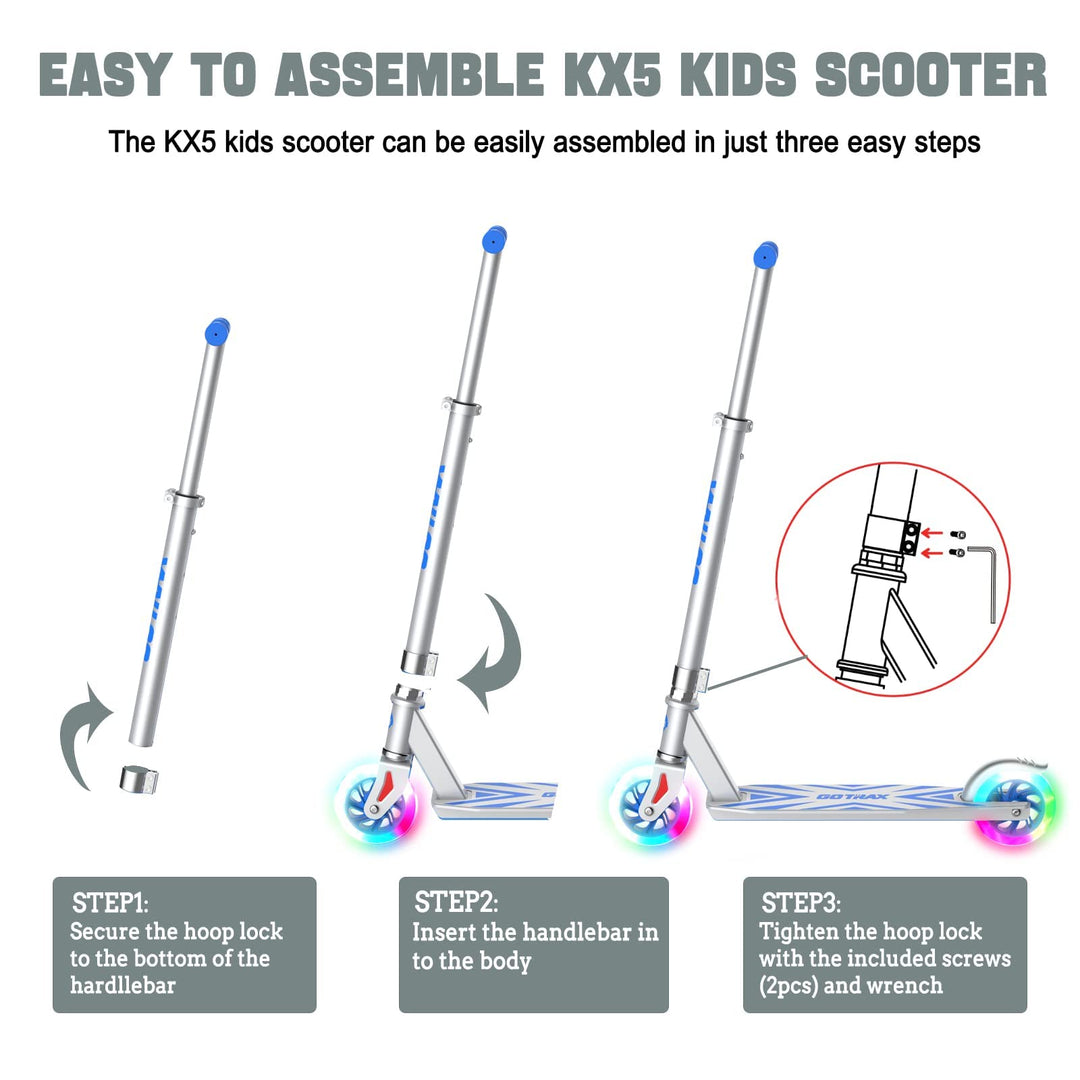 Gotrax KX5 Kick Scooter & 5'' Solid PU Flash Light 3 Adjustable Height
